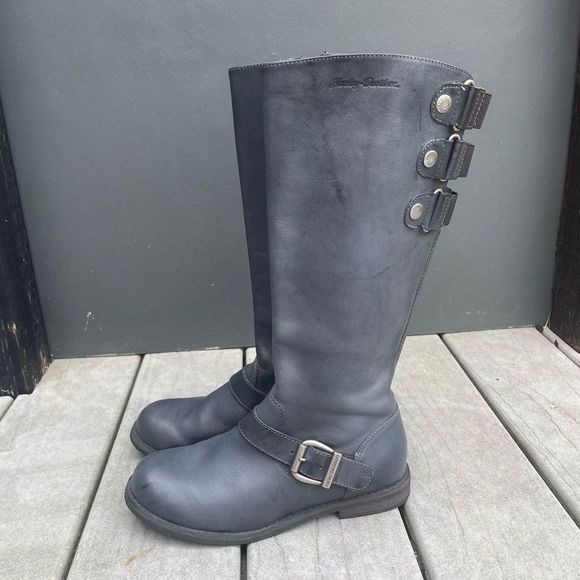Harley Davidson Motorcycle Riding Boots Grey Tall Logo Women's US 7 - Picture 4 of 12